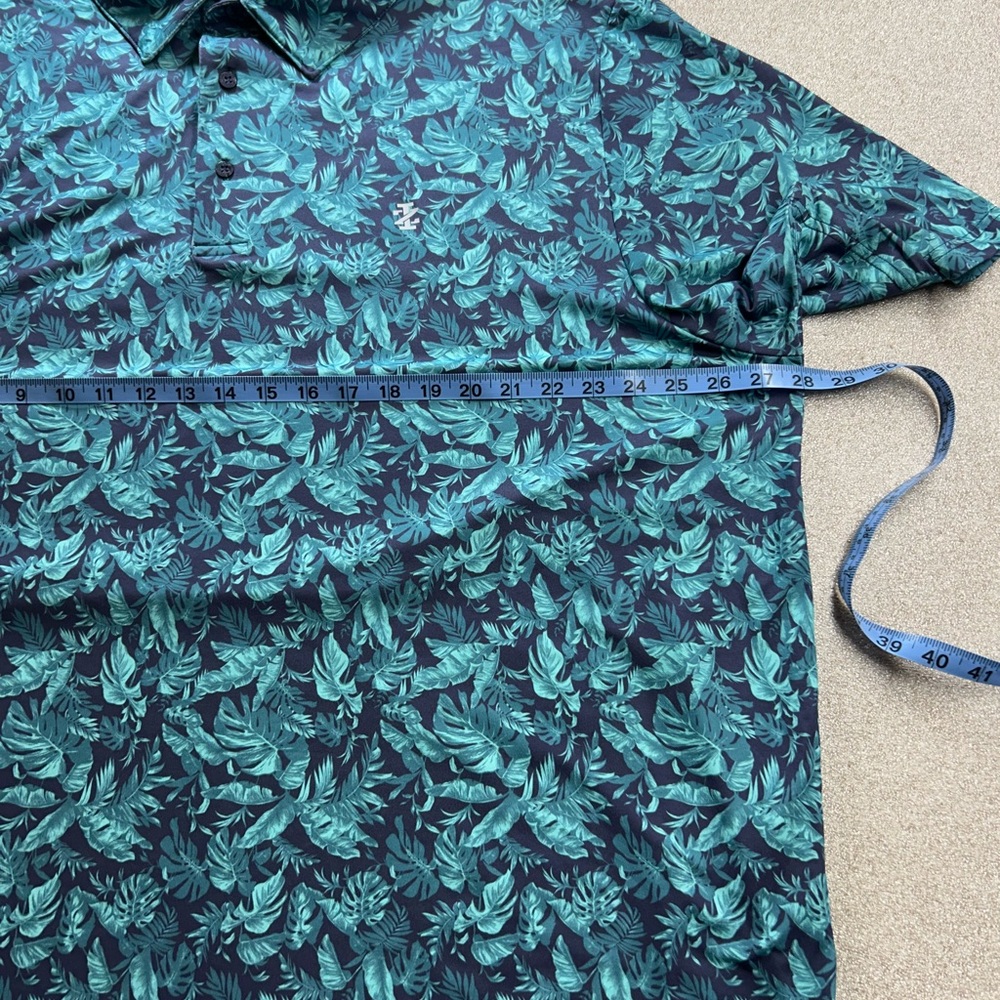Izod Teal‎ Tropical Leaf Print Golf Polo, 2XLT for Big Men - Picture 2 of 7
